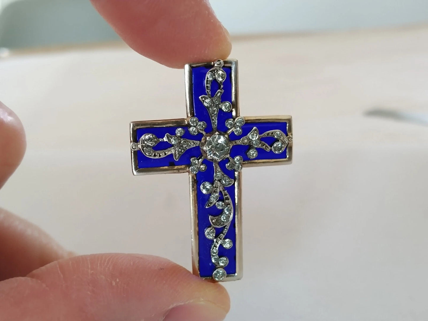 Croix Reliquaire XIXe Argent Massif Pierres du Rhin