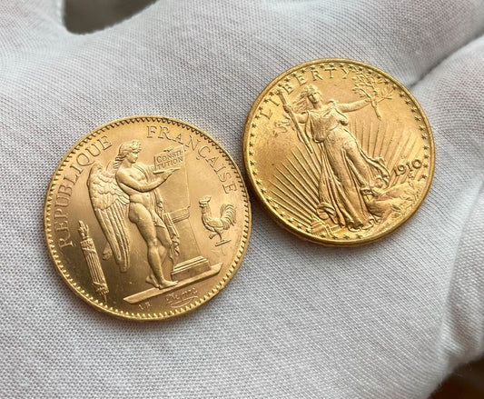 Lot 2 Pièces d'or – Saint-Gaudens Double Eagle 1910D & 100 Francs Ange 1906