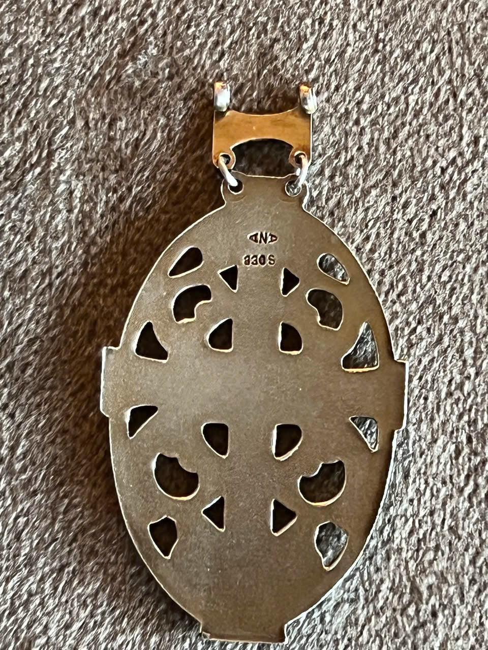 Pendentif Croix Ancien Argent 830 Plaqué Or Émail Noir Ajouré
