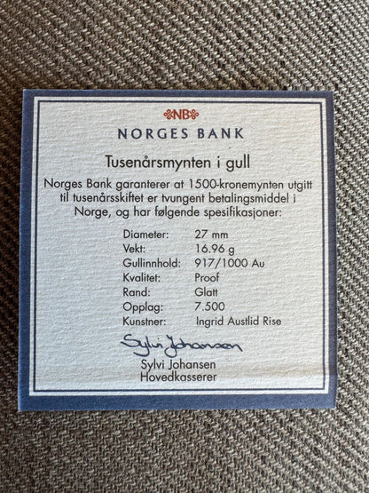 Pièce d'or 1500 NOK – Pièce du Millénaire