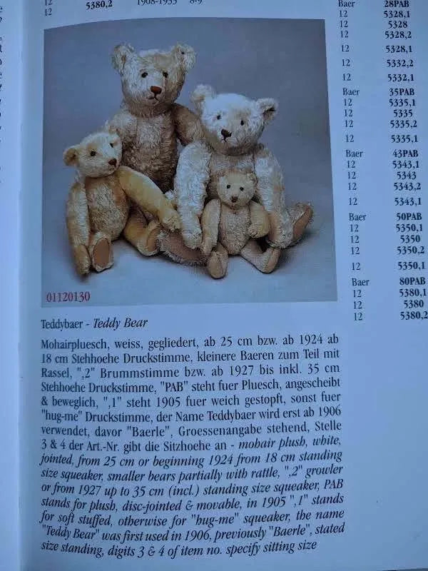 Steiff Teddy Bear 28PAB White Mohair 1905-1933