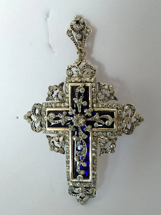 Croix Reliquaire XIXe Argent Massif Pierres du Rhin