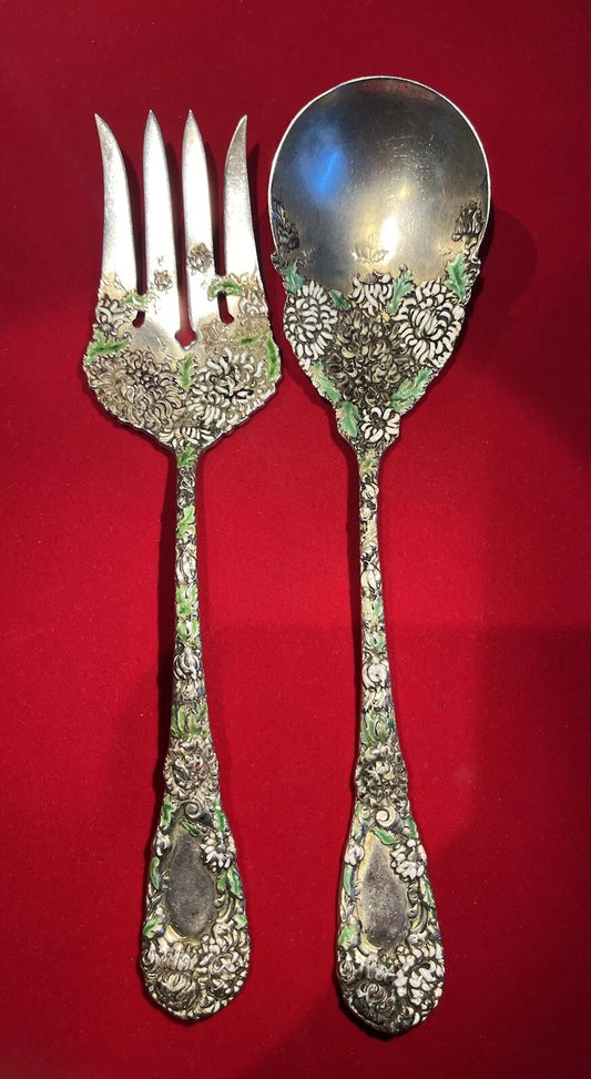 Service Durgin Sterling Émaillé Chrysanthème Américain