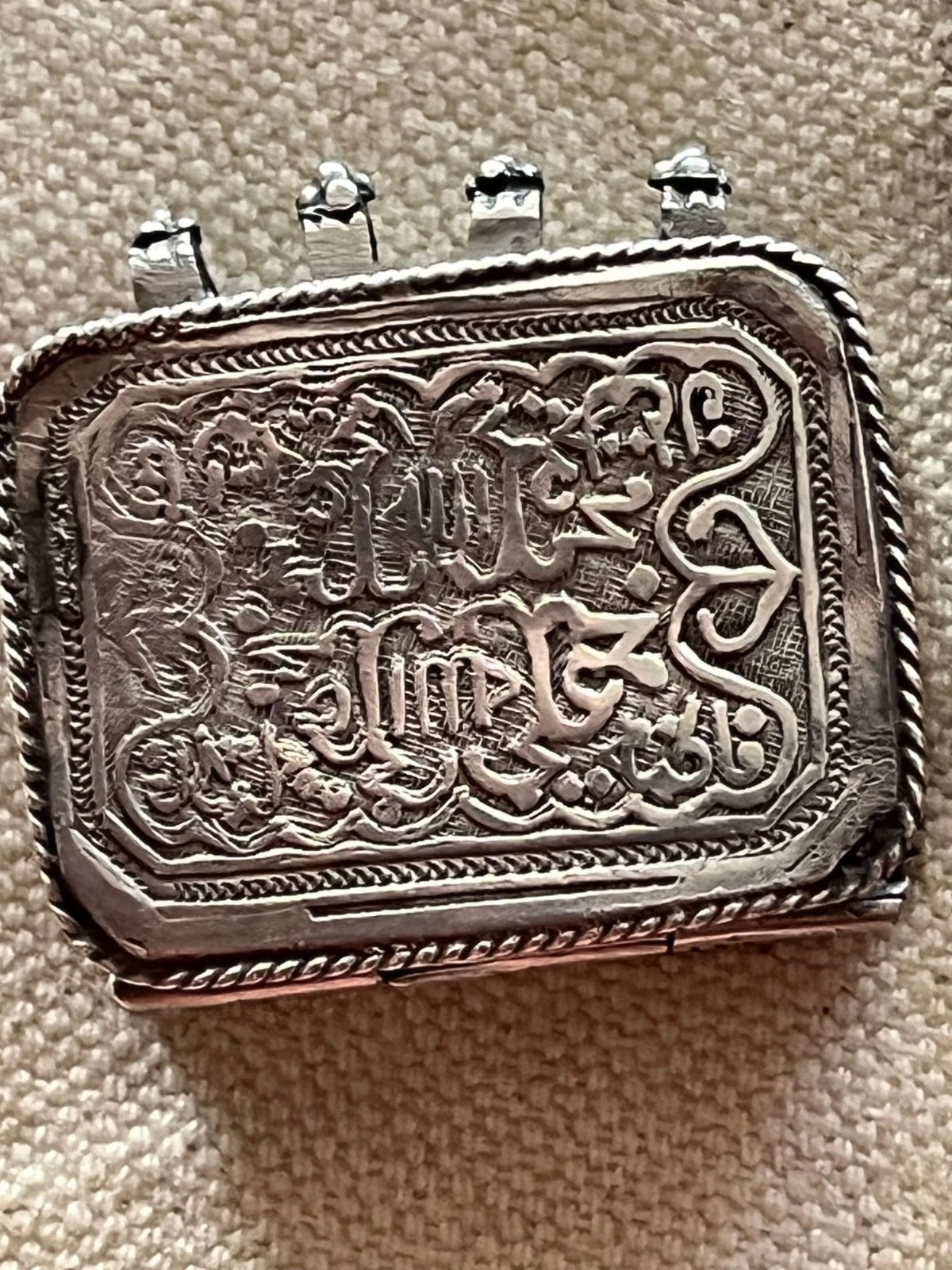 Étui Argent Ancien avec Coran Miniature Islamique Années 1960
