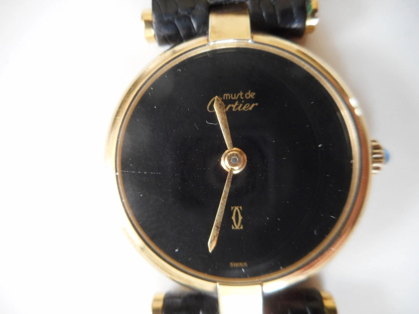 Must de Cartier – Vermeil, quartz, bracelet croco noir