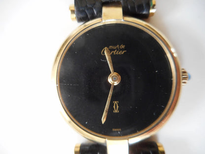 Must de Cartier – Vermeil, quartz, bracelet croco noir