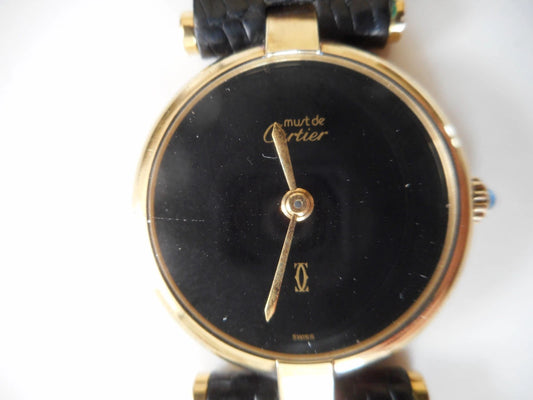 Must de Cartier – Vermeil, quartz, bracelet croco noir
