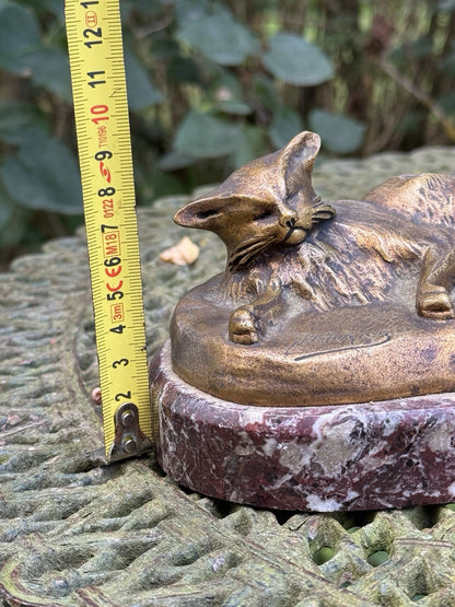 Chat Couché en Bronze Signé J. Bézier – Socle en Marbre – Vintagerie