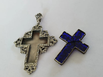 Croix Reliquaire XIXe Argent Massif Pierres du Rhin