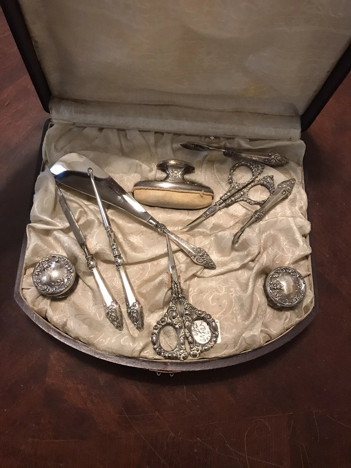 Nécessaire Toilette Ancien en Argent Sterling 10 Pièces