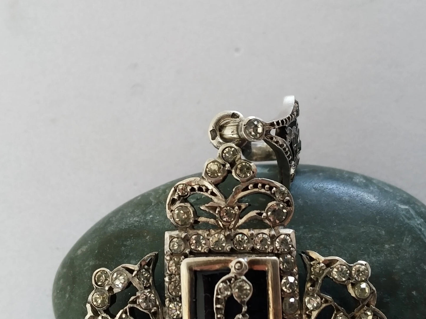 Croix Reliquaire XIXe Argent Massif Pierres du Rhin