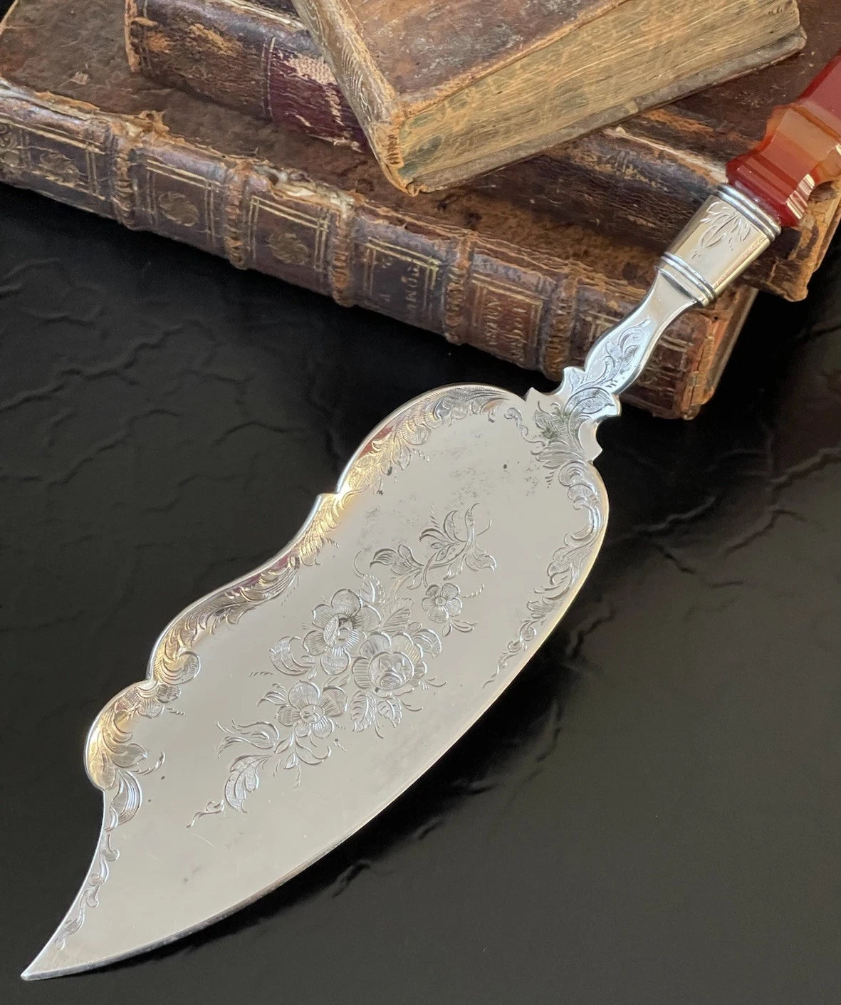 Serveur Argent Sterling Hollandais Agate Rouge