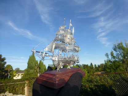 Maquette Voilier Vintage Argent Massif Mexique Socle Noyer