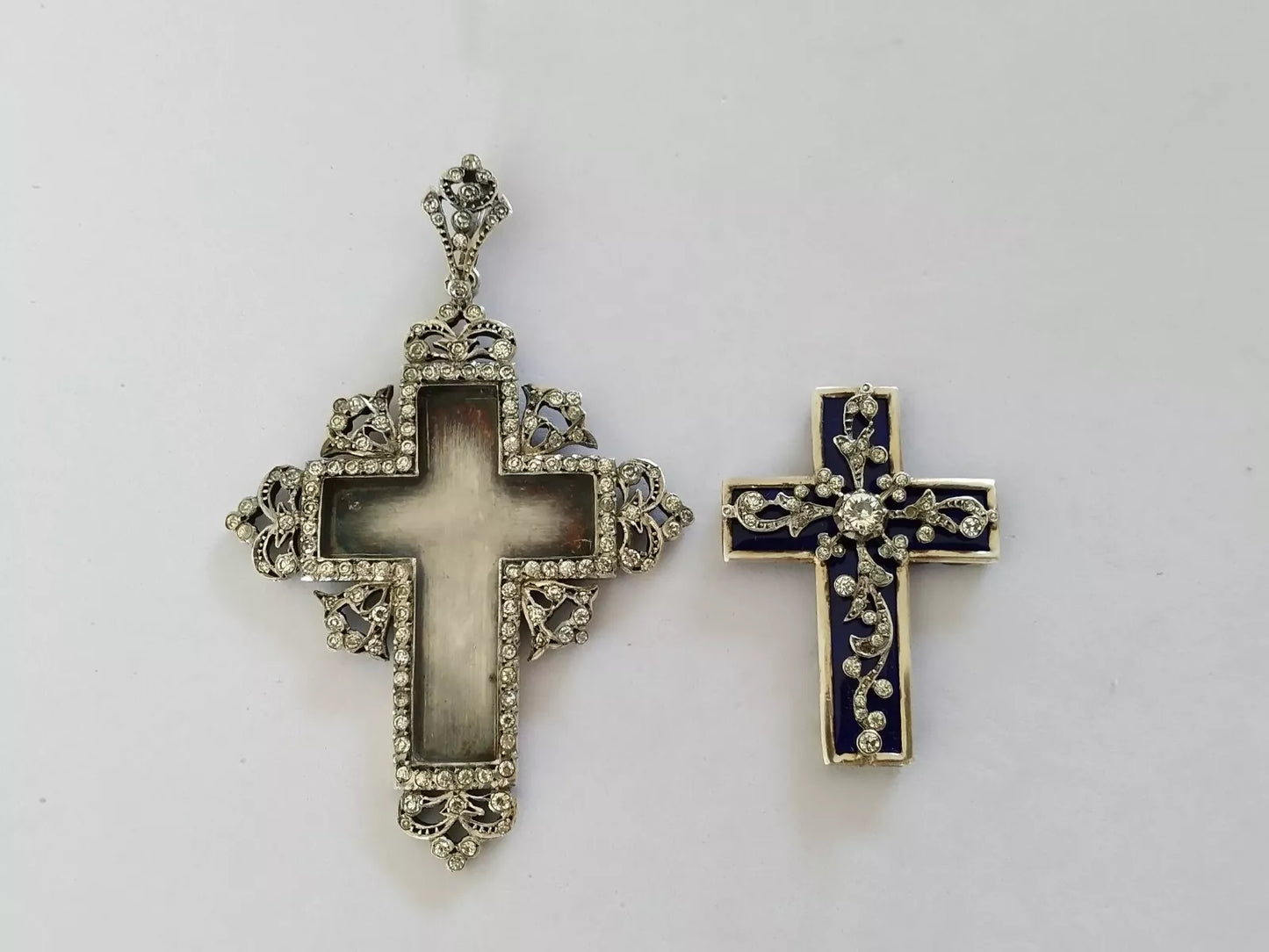 Croix Reliquaire XIXe Argent Massif Pierres du Rhin