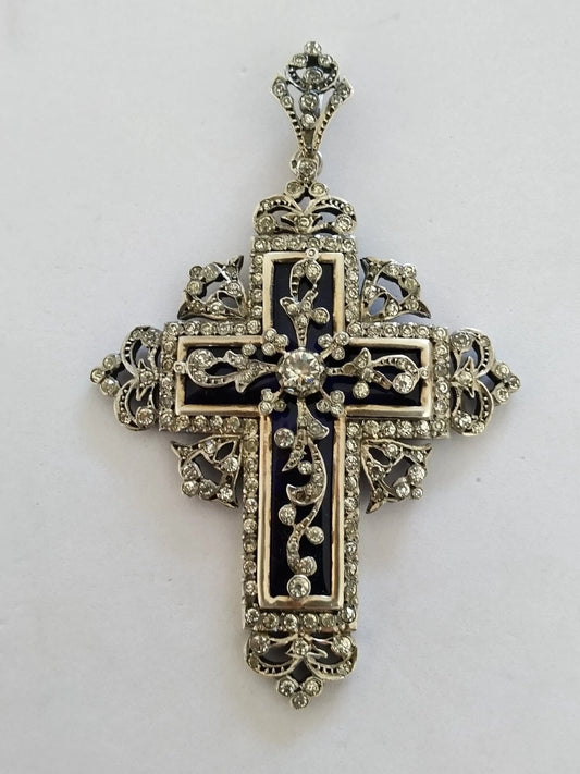 Croix Reliquaire XIXe Argent Massif Pierres du Rhin