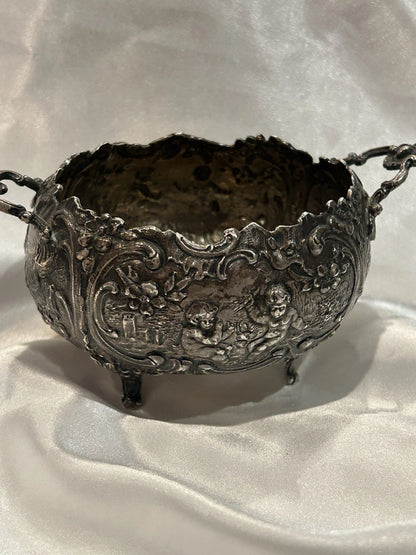 Sucrier Victorien Argent Massif Repoussé Chérubins
