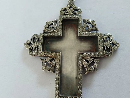 Croix Reliquaire XIXe Argent Massif Pierres du Rhin