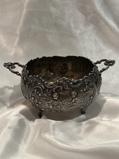Sucrier Victorien Argent Massif Repoussé Chérubins