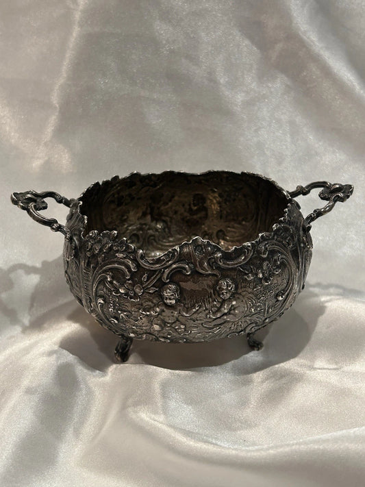 Sucrier Victorien Argent Massif Repoussé Chérubins